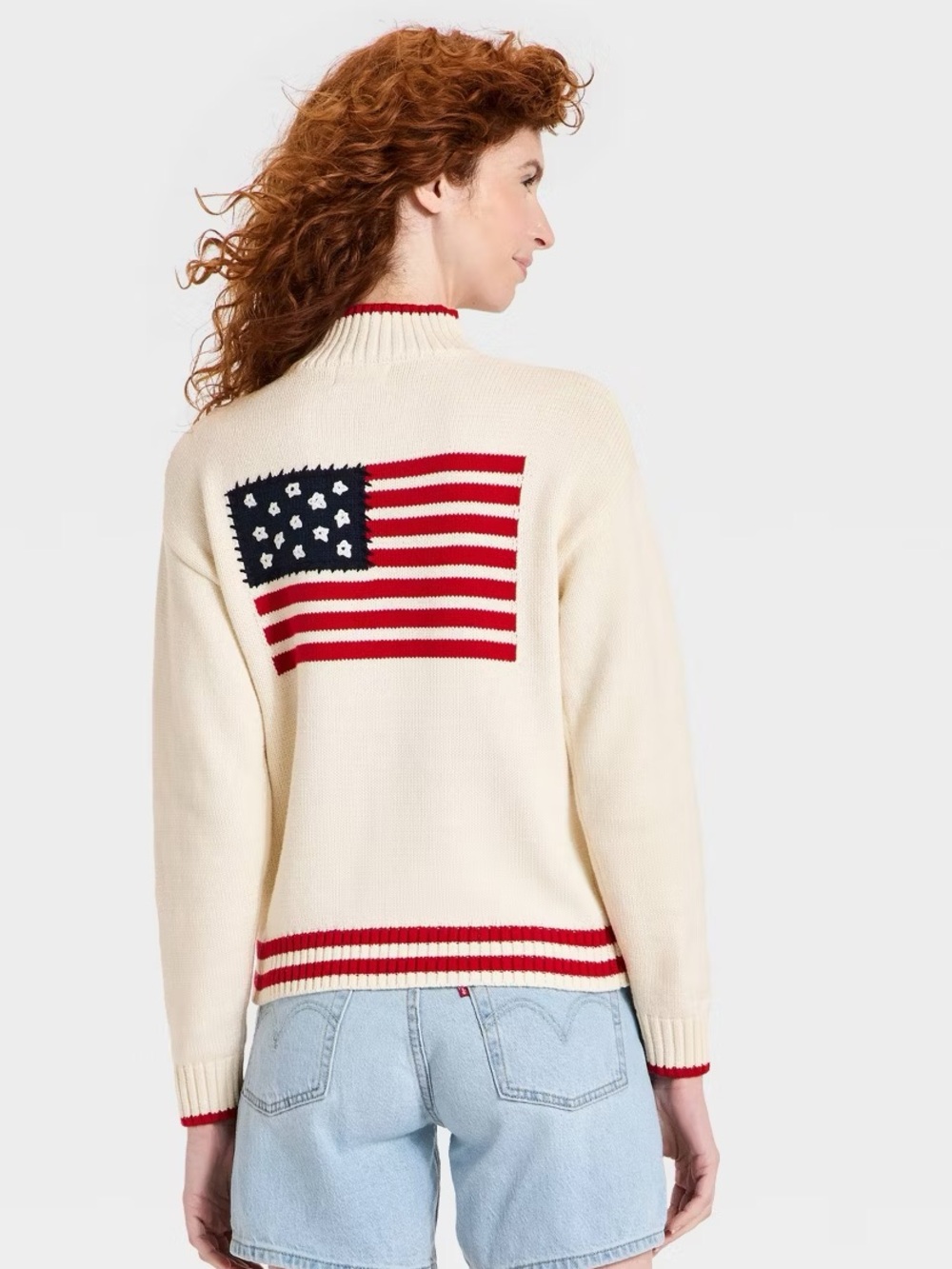 Universal Thread Women's Americana Flag 1/4 Zip Pullover Sweater Cream XL